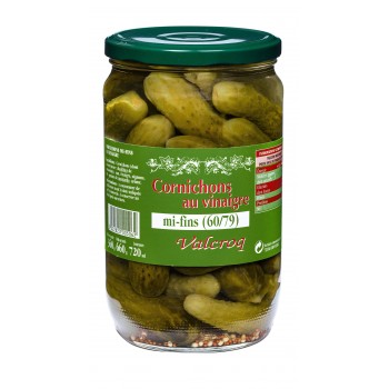 Cornichons au vinaigre mi-fin 60+ Valcroq Bocal 72CL