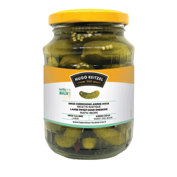 Gros cornichons aigres-doux, recette rustique, en bocal